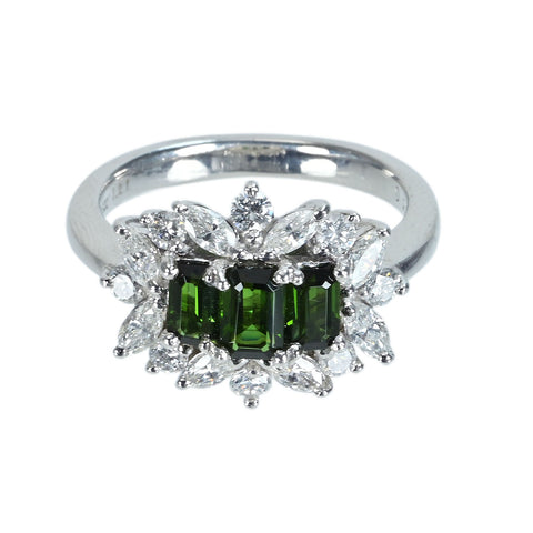 【中古】PT900 TOURMALINEグリーントルマリンリング T1.21ct D0.75ct 6.9g #8