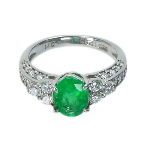 【中古】PT900 EMERALDエメラルドリング E1.293ct D0.71ct 5.7g #9
