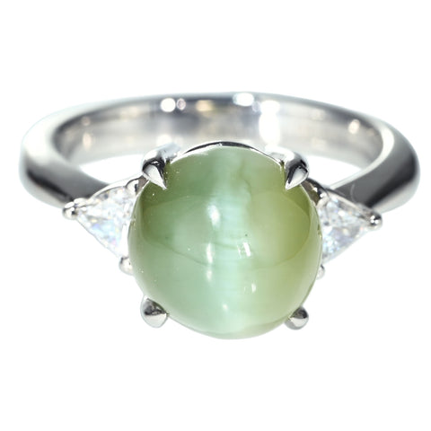 【中古】PT900 CATS EYE RING クリソベリルキャッツアイリング CE5.26ct D0.28ct 8.0g #12