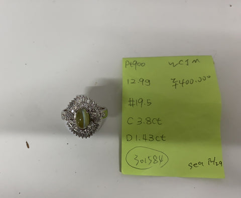 【中古】PT900 CATS EYE RING クリソベリルキャッツアイリング CE3.80ct D1.43ct 12.7g #19.5
