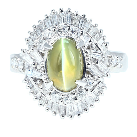 【中古】PT900 CATS EYE RING クリソベリルキャッツアイリング CE3.80ct D1.43ct 12.7g #19.5