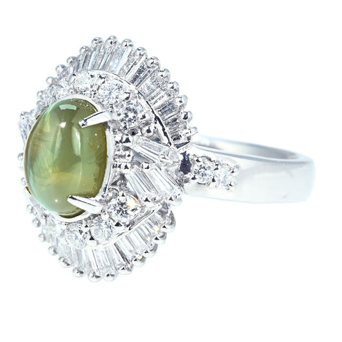 【中古】PT900 CATS EYE RING クリソベリルキャッツアイリング CE3.80ct D1.43ct 12.7g #19.5