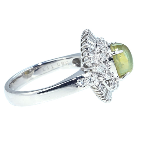 【中古】PT900 CATS EYE RING クリソベリルキャッツアイリング CE3.80ct D1.43ct 12.7g #19.5