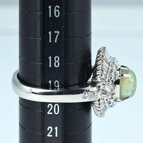 【中古】PT900 CATS EYE RING クリソベリルキャッツアイリング CE3.80ct D1.43ct 12.7g #19.5