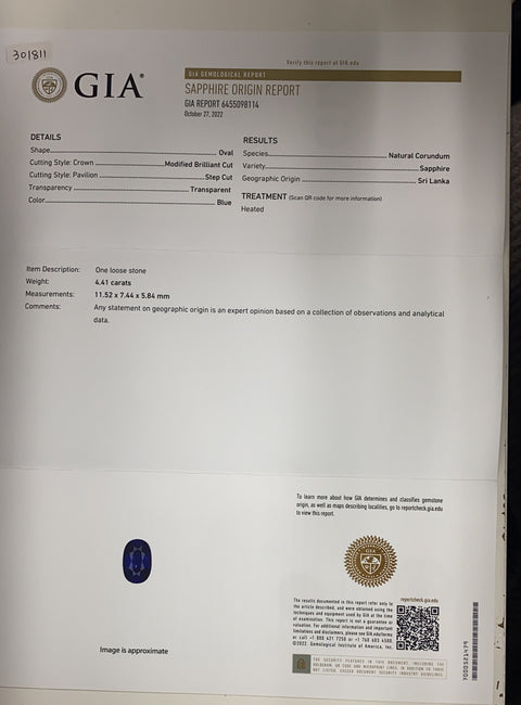 【中古】PT900 SAPPHIRE RING スリランカ産サファイアリング S4.41ct D2.11ct GIA鑑別書 15.6g #19.5