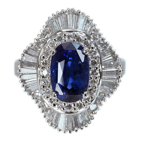 【中古】PT900 SAPPHIRE RING スリランカ産サファイアリング S4.41ct D2.11ct GIA鑑別書 15.6g #19.5