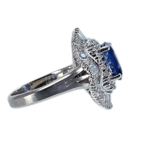 【中古】PT900 SAPPHIRE RING スリランカ産サファイアリング S4.41ct D2.11ct GIA鑑別書 15.6g #19.5