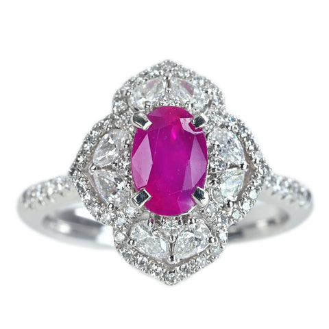 【中古】PT950 RUBYビルマ産非加熱ルビーリング R1.03ct D0.59ct GRS鑑別書 6.7g #12