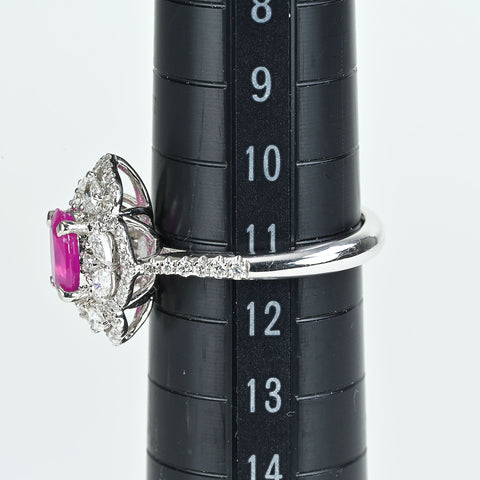 【中古】PT950 RUBYビルマ産非加熱ルビーリング R1.03ct D0.59ct GRS鑑別書 6.7g #12