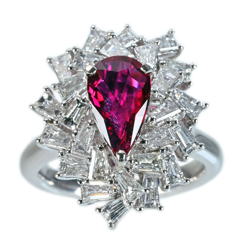 【中古】PT950 NON HEAT RUBY RING 非加熱ルビーリング R2.02ct D1.69ct Pigeon Blood AIGS鑑別書 11.3g #12