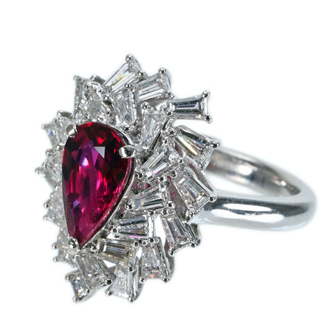 【中古】PT950 NO HEAT RUBY RING 非加熱ルビーリング R2.02ct D1.69ct Pigeon Blood AIGS鑑別書 11.3g #12