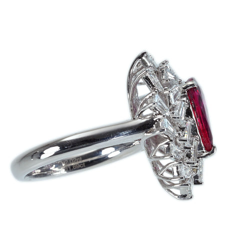 【中古】PT950 NO HEAT RUBY RING 非加熱ルビーリング R2.02ct D1.69ct Pigeon Blood AIGS鑑別書 11.3g #12