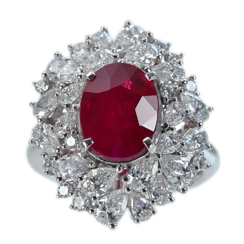 【中古】 PT950 NO HEAT RUBY RING モザンビーク産 非加熱ルビーリング R6.04ct D2.45ct GRS鑑別書 12.6g #12.5