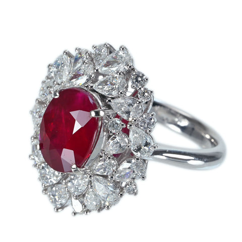 Pre-owned PT950 No Heat Ruby Ring, Mozambique, 6.04ct R, 2.45ct D, GRS Certificate, 12.6g, #12.5 