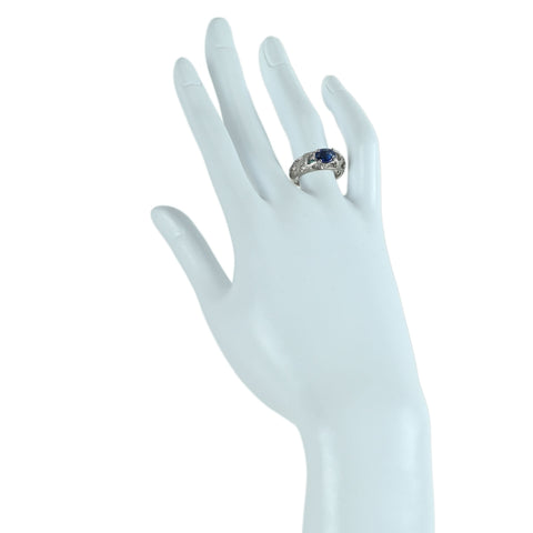 【中古】PT900 SAPPHIRE サファイアリング S1.12ct D0.28ct 9.2g #11.5