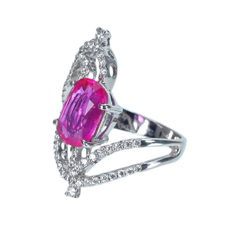 Pre-owned PT900 NO HEAT PINK SAPPIRE RING, Mozambique, 3.105ct PS, 0.50ct D, GIA Certificate, 8.1g, #12 