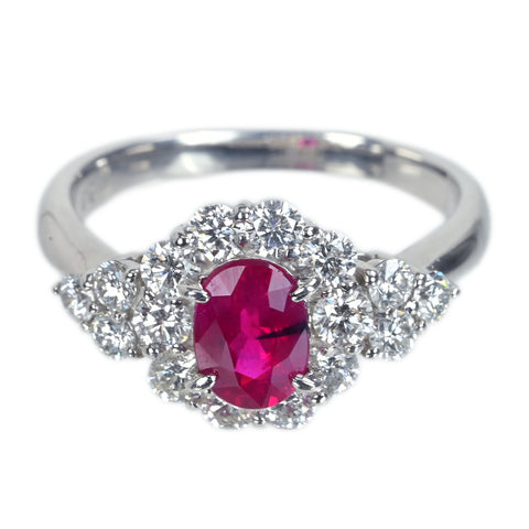 【中古】PT900 RUBY 非加熱ルビーリング R1.03ct D0.88ct GRLピジョンブラッド 鑑別書 5.1g #12