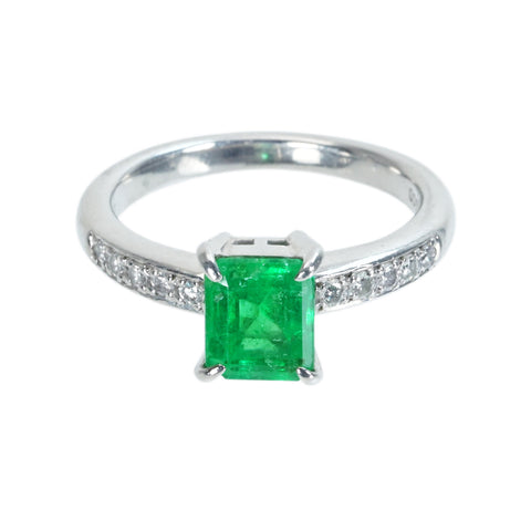 【中古】PT900 EMERALD RING エメラルドリング E1.00ct D0.12ct 5.6g #9