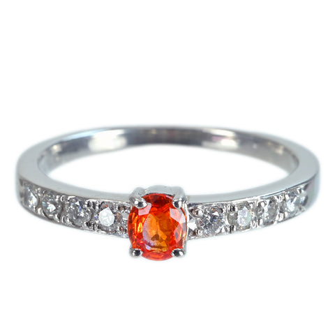 【中古】PT900 ORANGE SAPPHIRE RING オレンジサファイアリング S0.28ct D0.25ct CGLソーティング 3.6g #13
