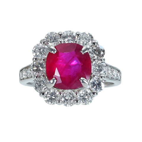 【中古】PT950 RUBY RING モザンビーク産ルビーリング R3.064ct D1.60ct GIA鑑別書 6.4g ＃12