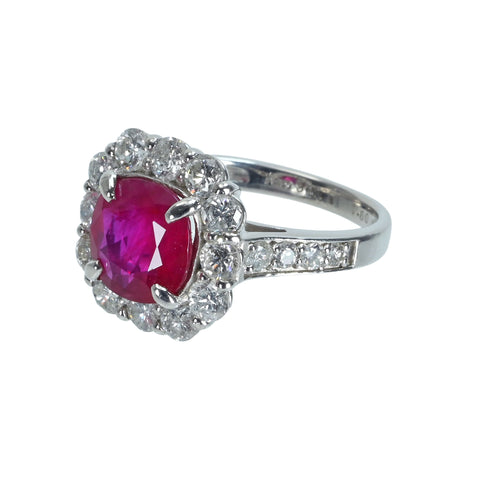 【中古】PT950 RUBY RING モザンビーク産ルビーリング R3.064ct D1.60ct GIA鑑別書 6.4g ＃12