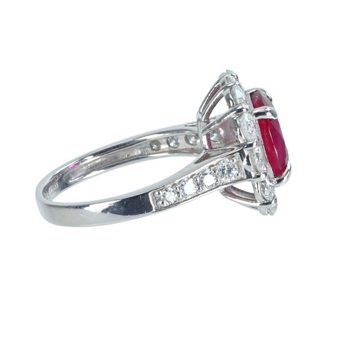 【中古】PT950 RUBY RING モザンビーク産ルビーリング R3.064ct D1.60ct GIA鑑別書 6.4g ＃12