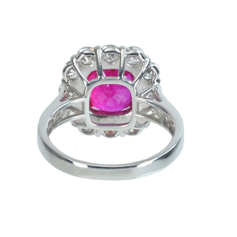 【中古】PT950 RUBY RING モザンビーク産ルビーリング R3.064ct D1.60ct GIA鑑別書 6.4g ＃12