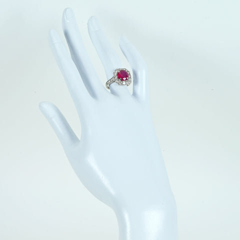 【中古】PT950 RUBY RING モザンビーク産ルビーリング R3.064ct D1.60ct GIA鑑別書 6.4g ＃12