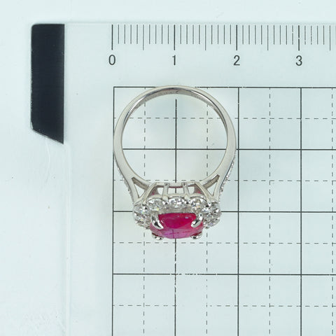 【中古】PT950 RUBY RING モザンビーク産ルビーリング R3.064ct D1.60ct GIA鑑別書 6.4g ＃12