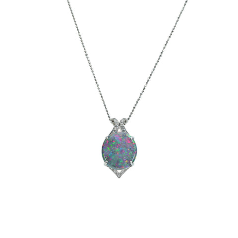 【中古】PT850/PT900 BLACK OPALブラックオパールペンダントネックレス BO9.41ct D0.17ct 日宝協ソーティング 11.2g