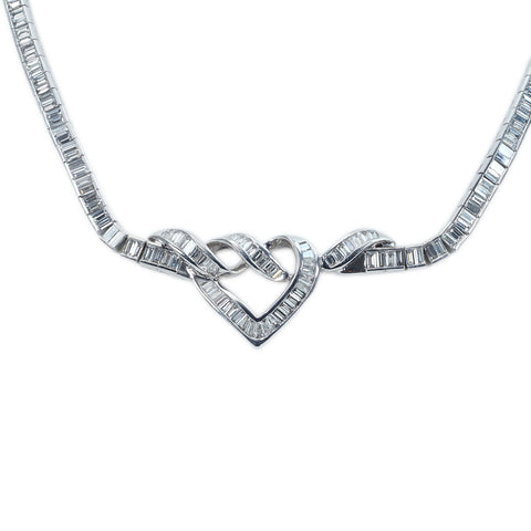 【中古】PT900 DIAMOND NECKLACE ダイヤモンド ハートモチーフ フルエタニティネックレスD22.29ct 58.9g