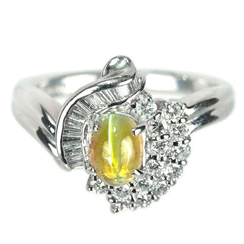 【中古】PT900 CATS EYE キャッツアイ リング CE1.00ct D0.50ct 5.2g #11
