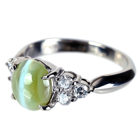 【中古】 PT900 クリソベリルキャッツアイリング CE2.51ct D0.32ct 中央宝石研究所ソーティング 4.8g #10.5