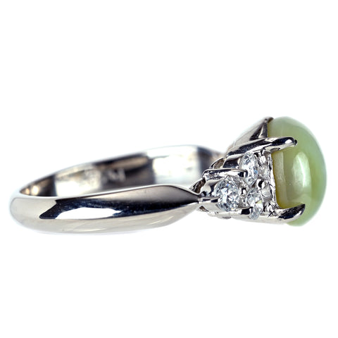 【中古】 PT900 クリソベリルキャッツアイリング CE2.51ct D0.32ct 中央宝石研究所ソーティング 4.8g #10.5