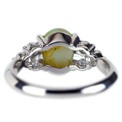 【中古】 PT900 クリソベリルキャッツアイリング CE2.51ct D0.32ct 中央宝石研究所ソーティング 4.8g #10.5