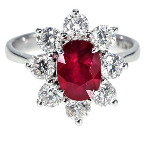 【中古】K18WG NO HEAT RUBY RING モザンビーク産非加熱ルビーリング R2.04ct D1.50ct GRS (type Pigeon Blood) 鑑別書 4.9g #14