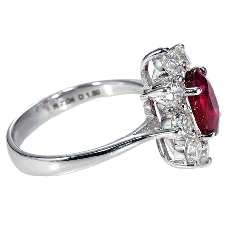 【中古】K18WG NO HEAT RUBY RING モザンビーク産非加熱ルビーリング R2.04ct D1.50ct GRS (type Pigeon Blood) 鑑別書 4.9g #14