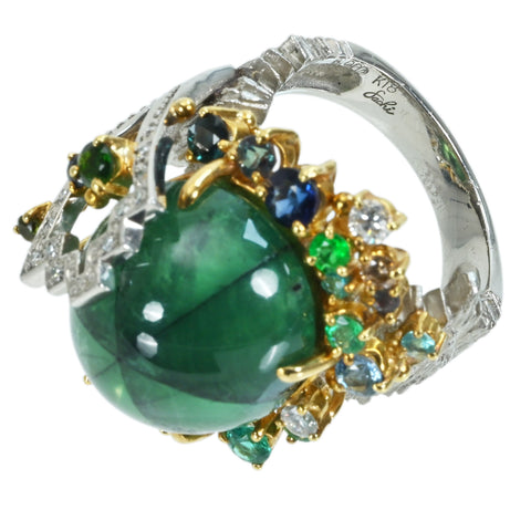 【中古】福原佐知 PT900/K18YG TRAPICHE EMERALDトラピチェエメラルドリング E20.048ct D0.24ct 保証書 23.2g #15