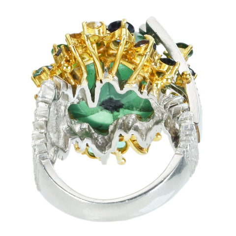 【中古】福原佐知 PT900/K18YG TRAPICHE EMERALDトラピチェエメラルドリング E20.048ct D0.24ct 保証書 23.2g #15