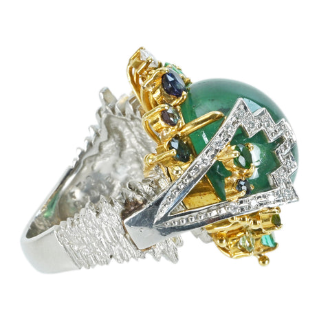 【中古】福原佐知 PT900/K18YG TRAPICHE EMERALDトラピチェエメラルドリング E20.048ct D0.24ct 保証書 23.2g #15