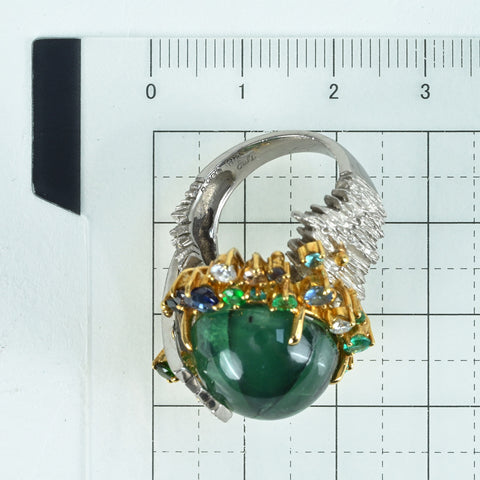 【中古】福原佐知 PT900/K18YG TRAPICHE EMERALDトラピチェエメラルドリング E20.048ct D0.24ct 保証書 23.2g #15