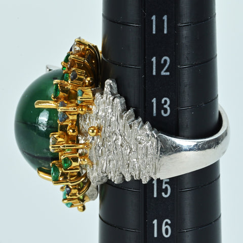 【中古】福原佐知 PT900/K18YG TRAPICHE EMERALDトラピチェエメラルドリング E20.048ct D0.24ct 保証書 23.2g #15