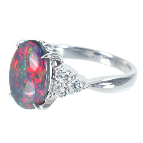 【中古】PT900 BLACK OPAL ブラックオパールリング BO2.452ct D0.35ct GRJソーティング 6.8g #11