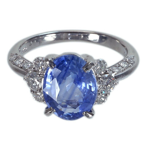 【中古】PT900 SAPPHIRE非加熱サファイアリング S4.18ct D0.60ct ソーティング 6.2g #13
