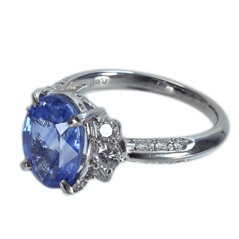 【中古】PT900 SAPPHIRE非加熱サファイアリング S4.18ct D0.60ct ソーティング 6.2g #13