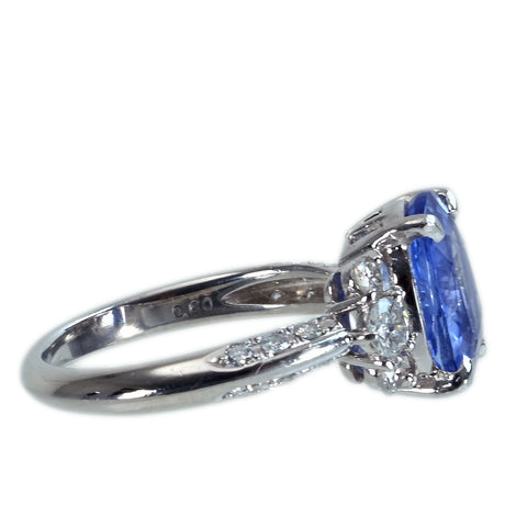 【中古】PT900 SAPPHIRE非加熱サファイアリング S4.18ct D0.60ct ソーティング 6.2g #13