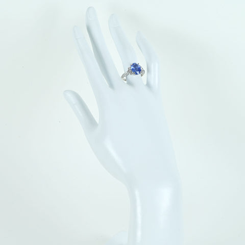 【中古】PT900 SAPPHIRE非加熱サファイアリング S4.18ct D0.60ct ソーティング 6.2g #13