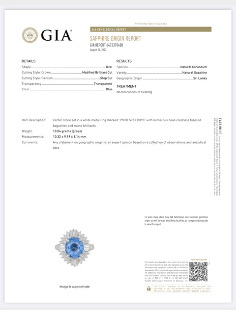 【中古】PT900 NO HEAT SAPPHIRE RING スリランカ産 非加熱サファイアリング S7.83ct D0.93ct GIA鑑別書 9.8g ＃9