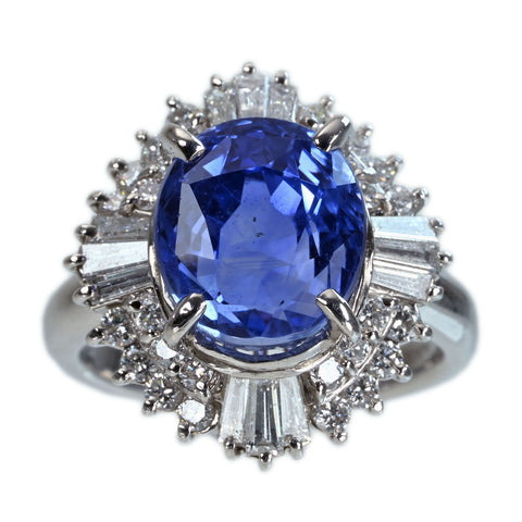 Pre-owned PT900 No Heat Sapphire Ring, Sri Lankan, Unheated Sapphire, S7.83ct, D0.93ct, GIA Certificate, 9.8g, #9 