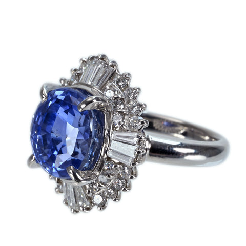 【中古】PT900 NO HEAT SAPPHIRE RING スリランカ産 非加熱サファイアリング S7.83ct D0.93ct GIA鑑別書 9.8g ＃9